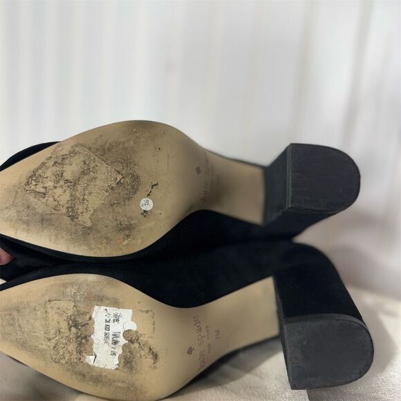 Kate Spade NY Black Suede Block Heel Pumps 7M Bow Detail Classic Dress Shoes - Picture 6 of 7